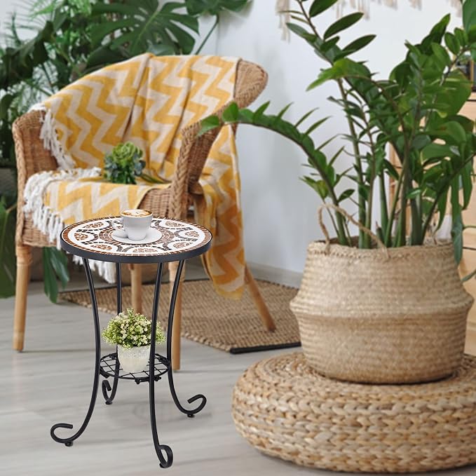 VCUTEKA Outdoor Side Table Mosaic Patio Table Accent Tables Mosaic Tile Top - Image 2