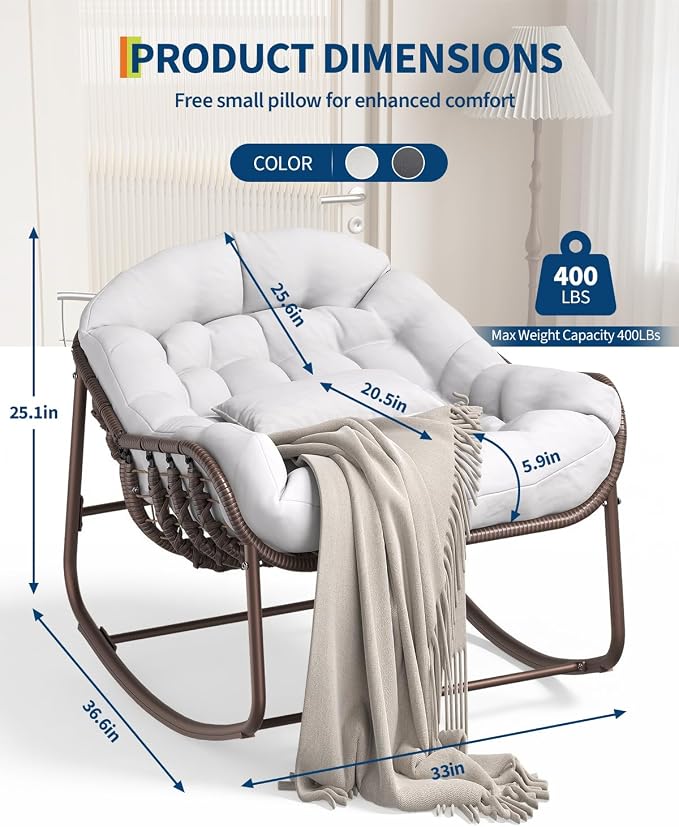 GarveeLife Outdoor Papasan Rocking Chair, Oversized Wicker Lounge Chair - Image 3