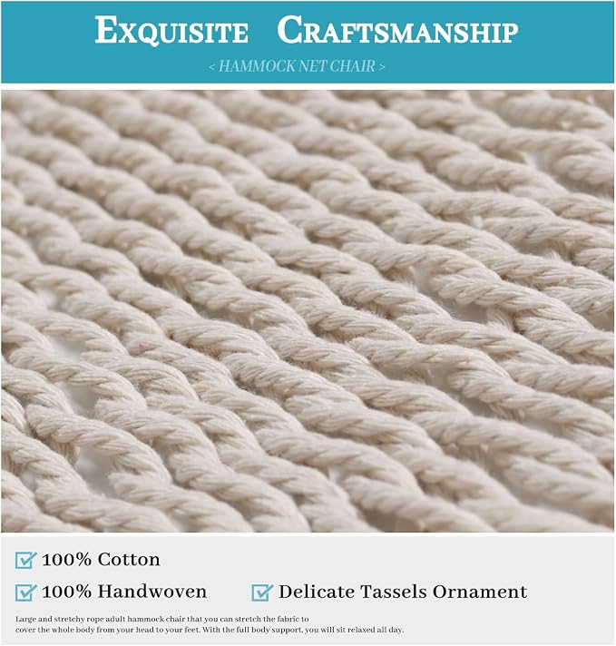 Handwoven Cotton Rope Hammock Chair - Image 4
