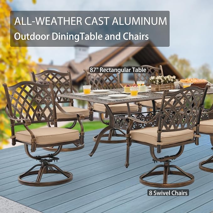 9-Piece Cast Aluminum Patio Furniture, Outdoor Dining Sets - Image 4