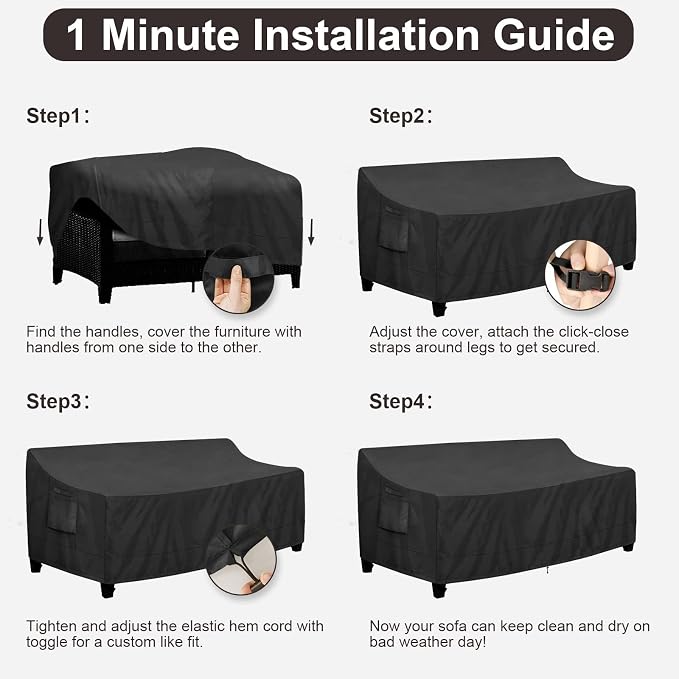 PureFit Outdoor Couch Cover Waterproof Patio Sofa Furniture Covers, 4-Seater - Image 7