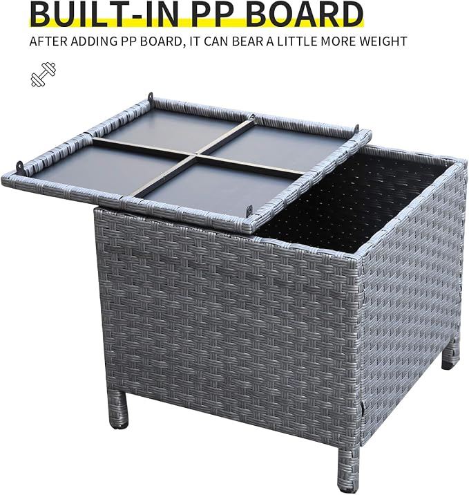 Outdoor Wicker Storage Side Table, Patio Grey PE Rattan End Table - Image 5
