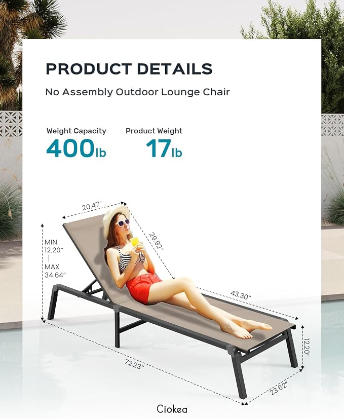 Patio Chaise Lounge Chair, Foldable Lounge Chair - Image 2