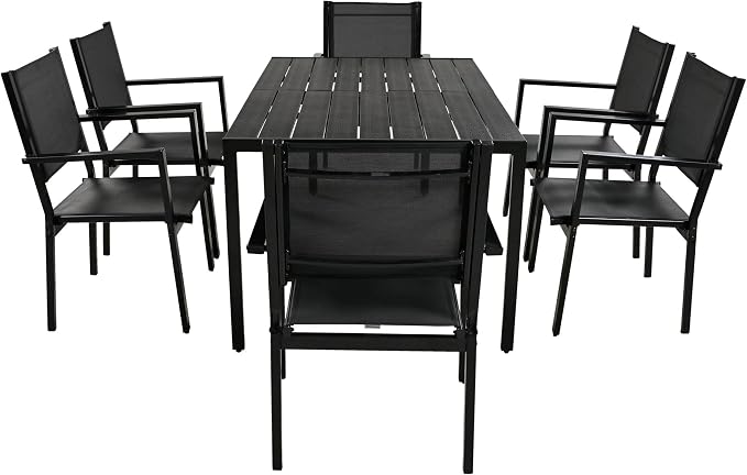 Outdoor 7 Piece Dining Table and Chair Set, Steel Outdoor Table - Image 4