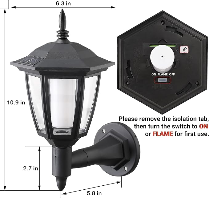 Dynaming 2 Pack Solar Flame Wall Lanterns Outdoor, Solar Powered Wall Mounted - Image 2