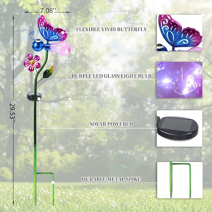 VCUTEKA Solar Garden Lights Metal Flower Decor Colorful Solar Pathway Light - Image 5