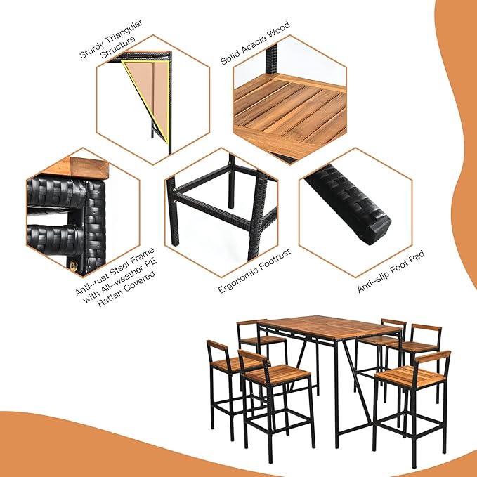 HAPPYGRILL 7 Piece Patio Bar Table Set - Image 6