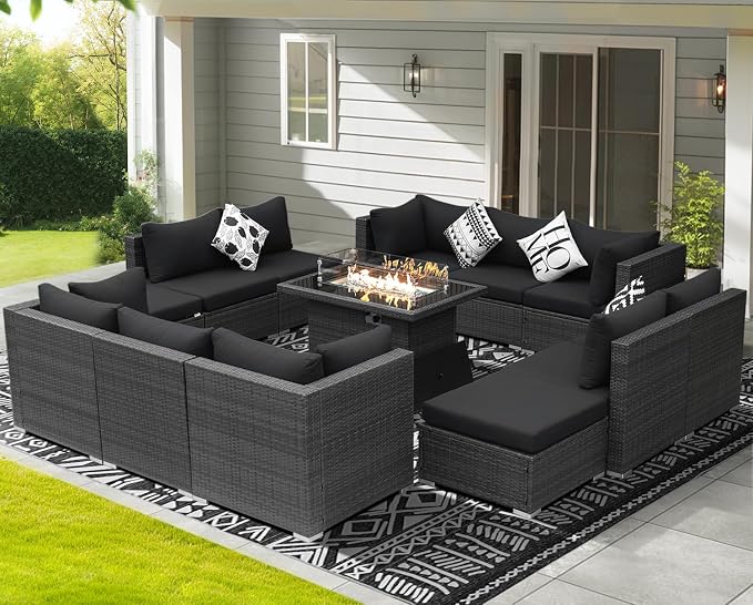 NICESOUL 13 Piece Patio Furniture w/Fireplace, Elegant Outdoor Seating w/Firepit - Image 3