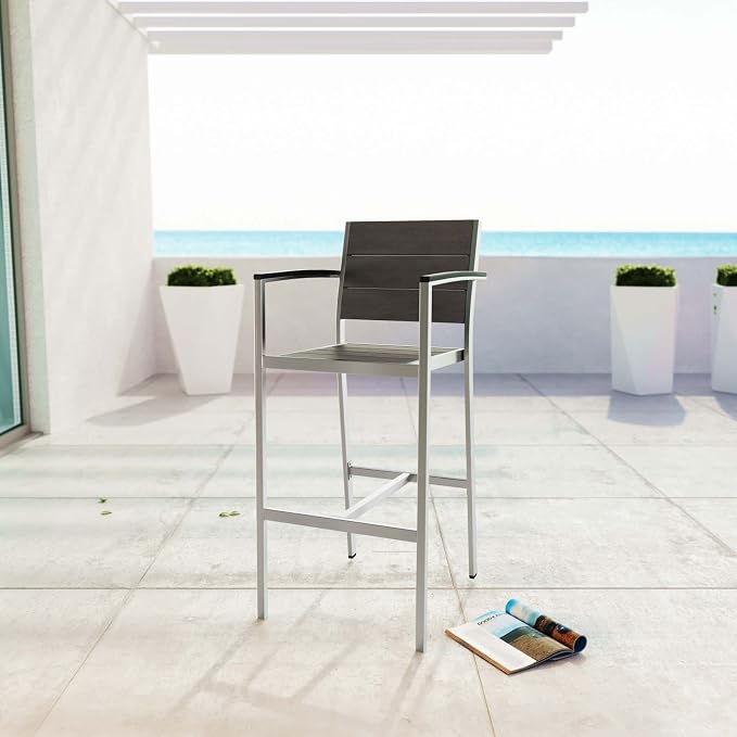 Modway Shore Aluminum Outdoor Patio Bar Stool in Silver Gray - Image 2
