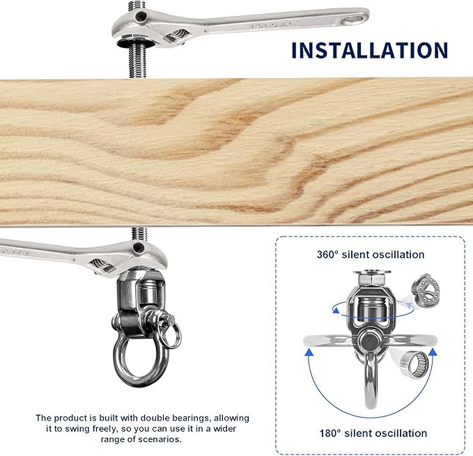 2 Heavy Duty Swing Hangers 360° Bearing Stainless Steel Swing Hooks 1000LBS - Image 3