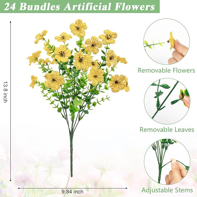 Bassion Artificial Flowers for Outdoors, 24 Bundles UV Resistant Fake Flowers - Image 3