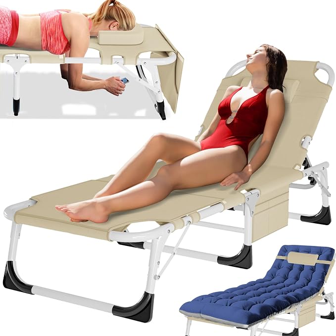MOPHOTO Oversized Beach Lounge Chair, 5-Position Adjustable Tanning Chair by MOPHOTO