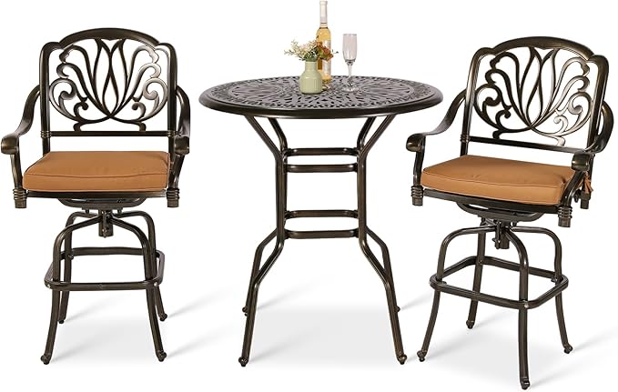 VIVIJASON 3-Piece Patio Swivel Bar Stools Set, All Weather Cast Aluminum by VIVIJASON