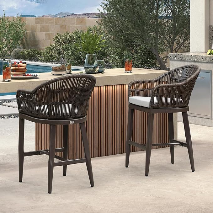 PURPLE LEAF Outdoor Counter Height Bar Stools Set of 2 Patio Metal Modern - Image 9