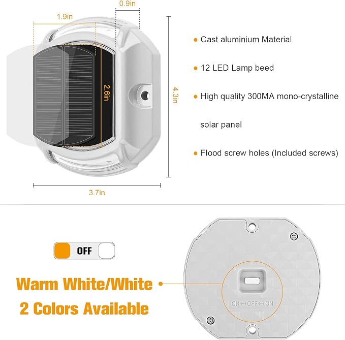 VOLISUN Solar Driveway Lights Dock Deck Lights 4-Pack, 2 Colors in 1, LED Solar - Image 8