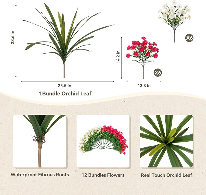 Artificial Flowers for Outdoors Fake Plants Outside, 12 Bundles Silk Morning - Image 2