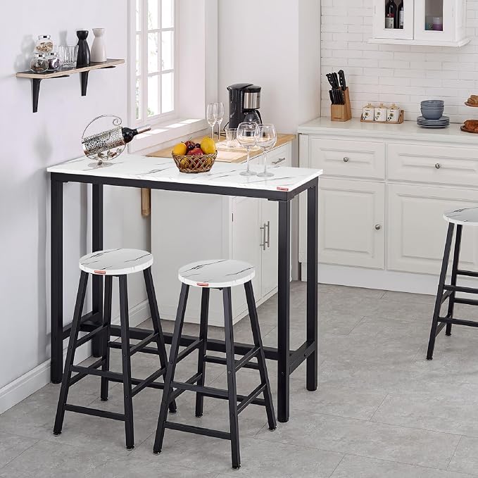 Mr IRONSTONE 39.4" Bar Table White Marble Industrial Pub Dining Height Table - Image 2