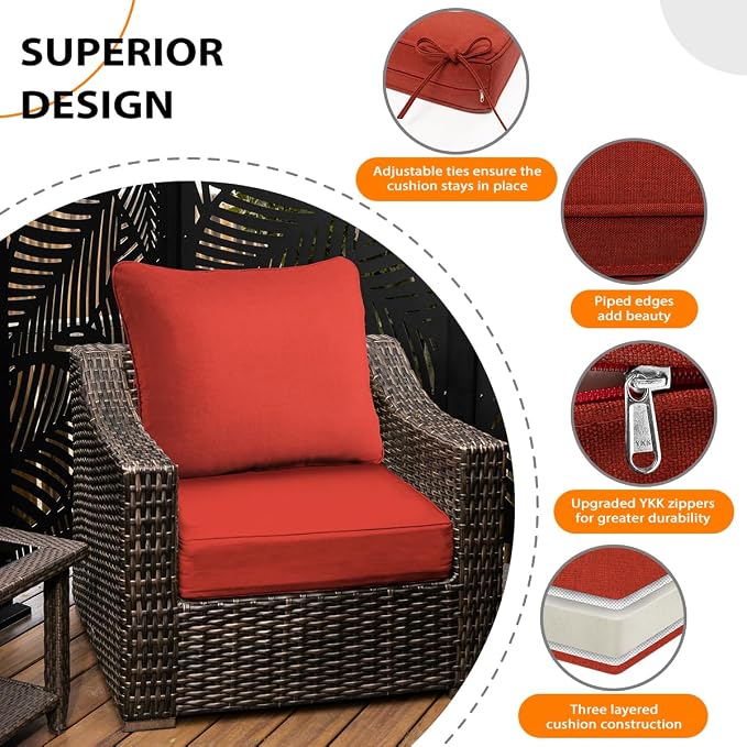 Sundale Outdoor Olefin Deep Seat Cushion, Patio Chair Cushion and Pillow - Image 3