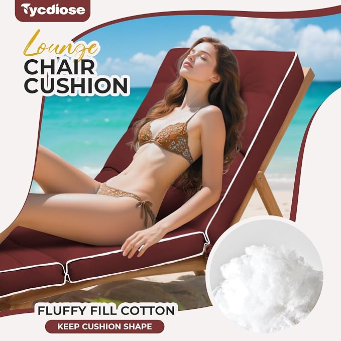 Outdoor Chaise Lounge Chair Cushion, Waterproof Non-Slip Patio Chaise Lounge - Image 2