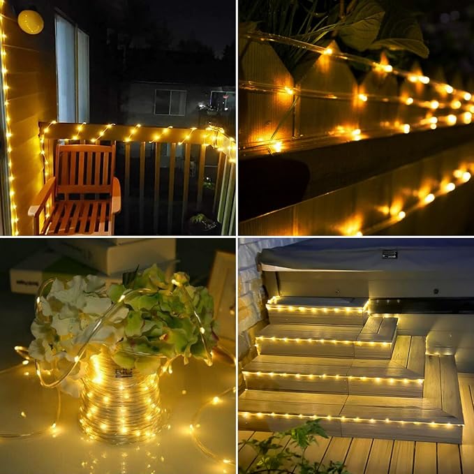 Solar Rope Lights, 2 Pack Total 66ft 200LED Solar String Lights, 8 Modes - Image 7