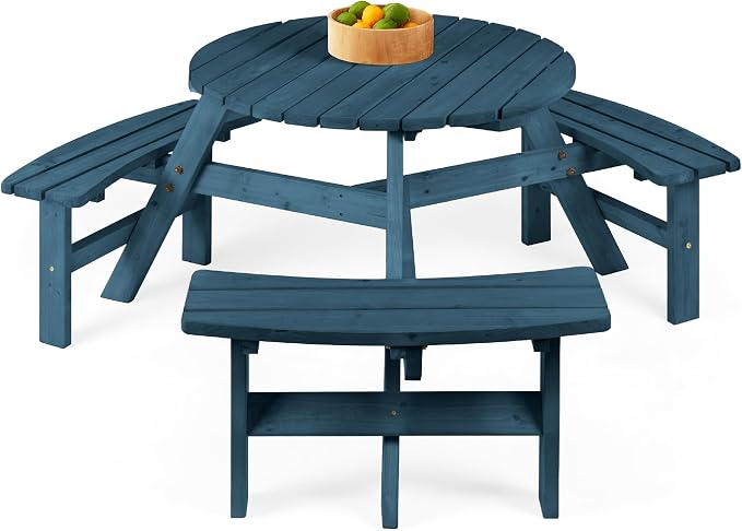 Best Choice Products 6-Person Circular Outdoor Wooden Picnic Table by BestChoiceProducts