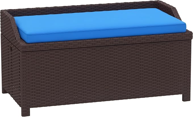 Outsunny Outdoor Wicker Storage Bench Deck Box, PE Rattan Patio Furniture Pool by Outsunny