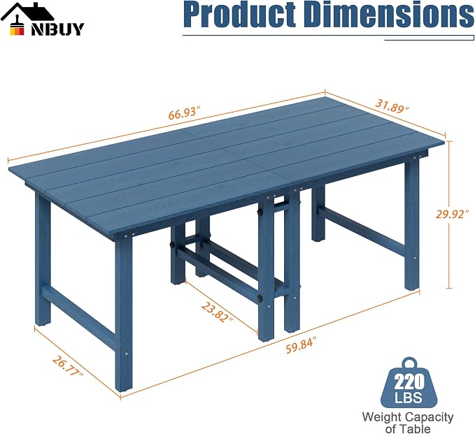 Anbuy Patio HDPE Dining Table Sets, Removable 2-in-1 Outdoor Patio Table - Image 2