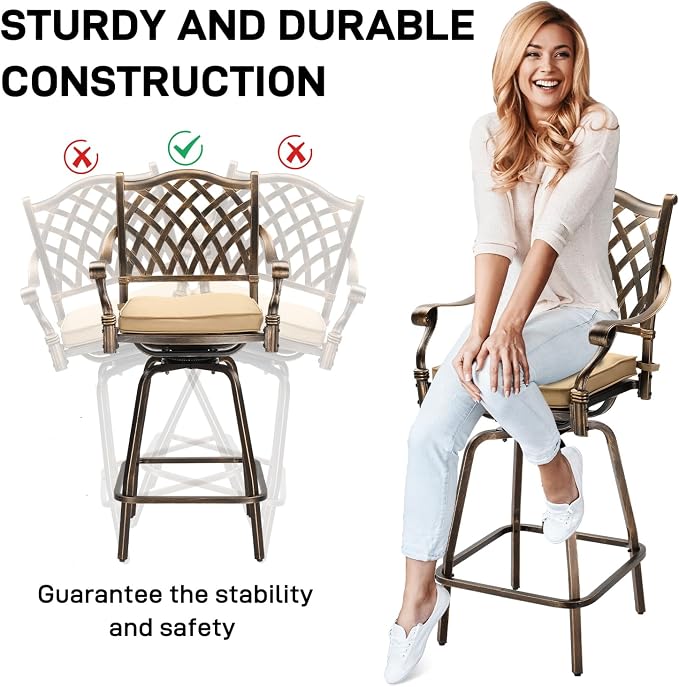 Outvita Outdoor Patio Swivel Bar Stools Set of 2, All-Weather Cast Aluminum Bar - Image 6