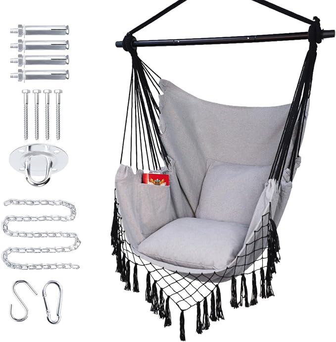 Hammock Chair Hanging Rope Swing Chair, Max 450 Lbs, Large Hanging Chair by PIRNY