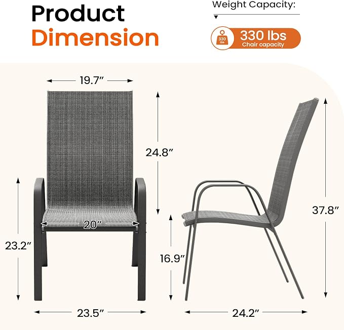 JEAREY Patio Dining Chairs Set of 6, Outdoor Stackable Dining Furniture Set - Image 3