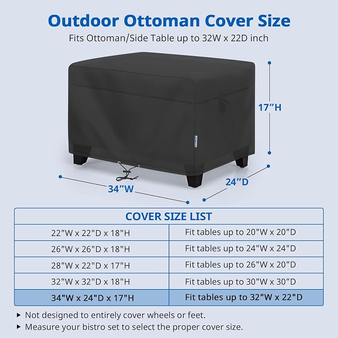 SunPatio Outdoor Ottoman Cover, Waterproof Rectangle Coffee Table Cover - Image 2