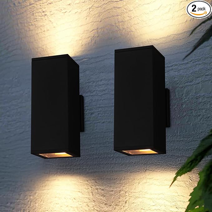 LEONLITE Modern Outdoor Rectangular Wall Lights 12", Porch Light in 2 Lights by LEONLITE