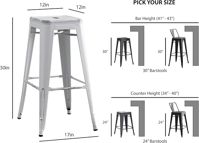 AC Pacific 30” Metal Backless Barstool Set of 2 – Country Rustic Style - Image 3
