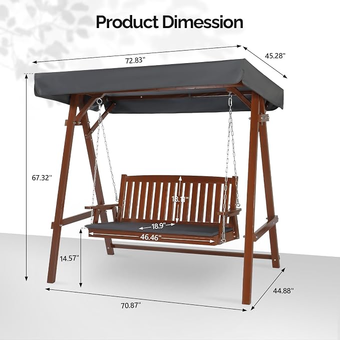 VINGLI Porch Swing with Stand, Wooden Swing & Stand with Canopy, Hanging Swing - Image 5