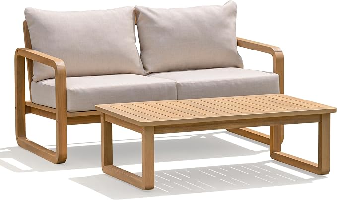 Idzo Ivy Loveseat with Coffee Table – Beige Fabric, 2-Seater Outdoor Sofa Set - Image 2
