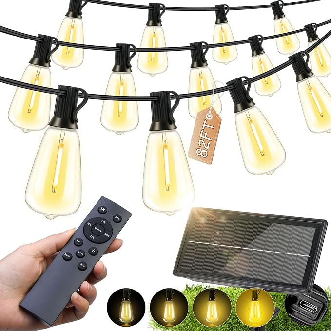 Solar Lights Outdoor Waterproof: ST38 82FT 25M Shatterproof Bulbs Patio Lights by Unknown