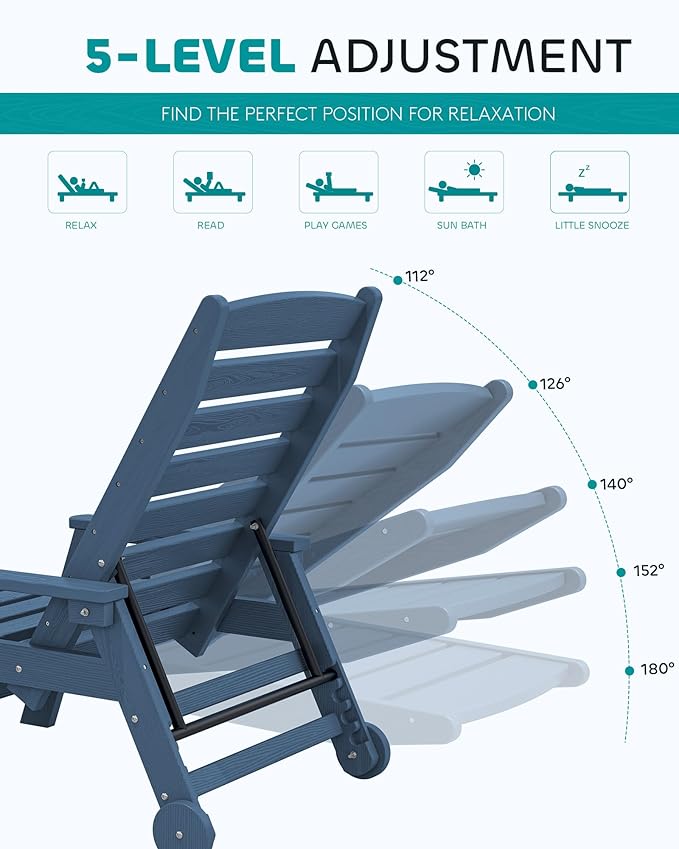 SERWALL Patio Chaise Lounge Chair, Poly Lounge Chair - Image 4