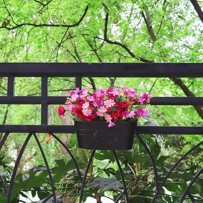 3 Pack Metal Railing Planters, 10.5" Oval Hanging Flower Pots - Image 6
