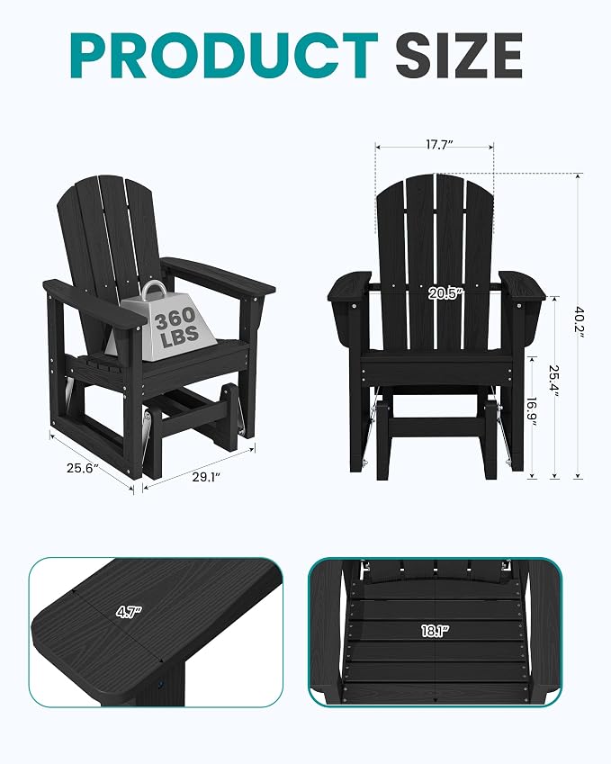 SERWALL Outdoor Glider Chair, HDPE Patio Glider Rocker All-Weather Porch Glider - Image 3