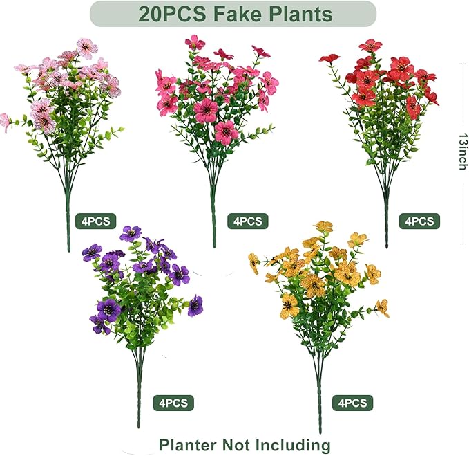 Artificial Flowers for Outdoor, UV Resistant Fake Silk Flowers, Realistic Faux - Image 3