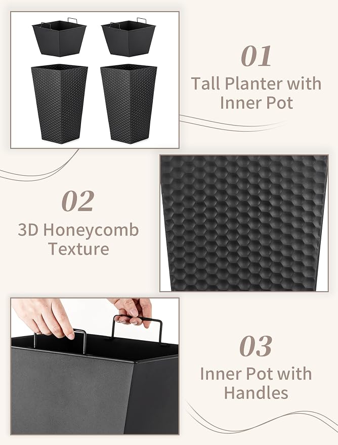 Sziqiqi Tall Planter for Indoor Outdoor: Set of 2 Large 21.6in Metal Taper - Image 5
