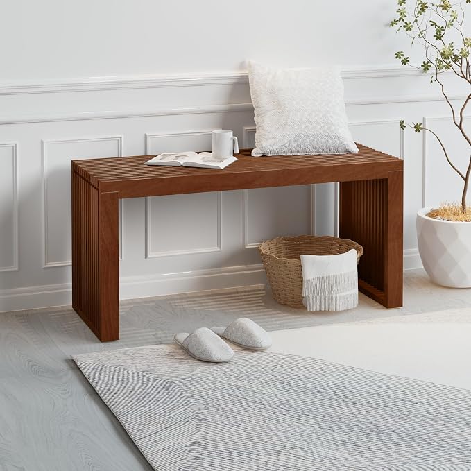 Bamboo Dining Bench Indoor Long Entryway Shoe Rack Bench, Outdoor Modern Wood - Image 6