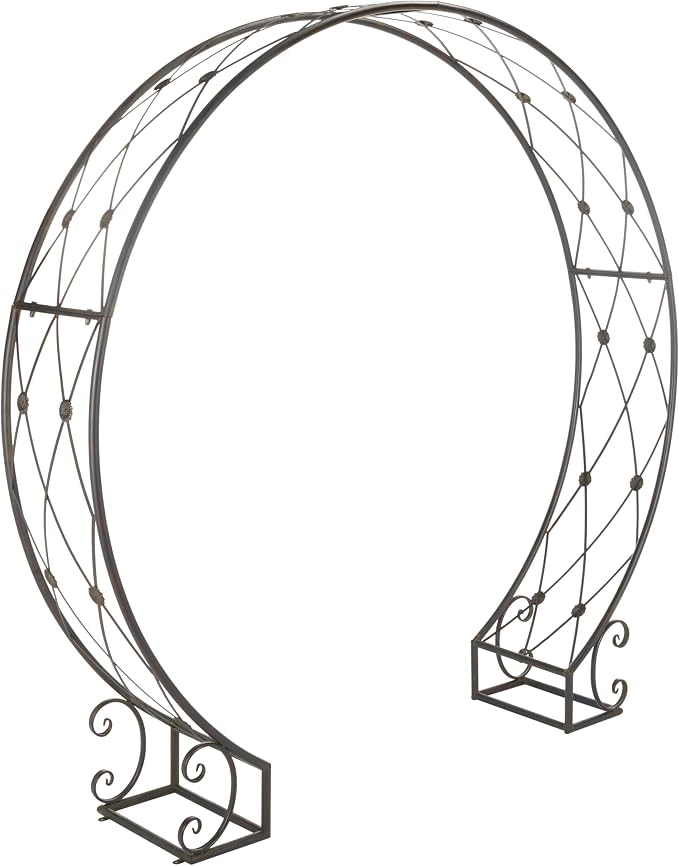 SAFAVIEH Outdoor Collection Mizell Black Rust Lattice Wrought Iron Moon Gateway - Image 2