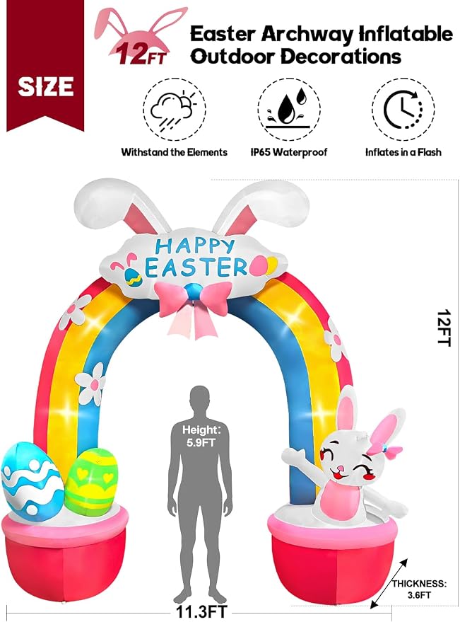 Kalolary 12 FT Easter Archway Inflatables Outdoor Decorations, Giant Bunny - Image 2