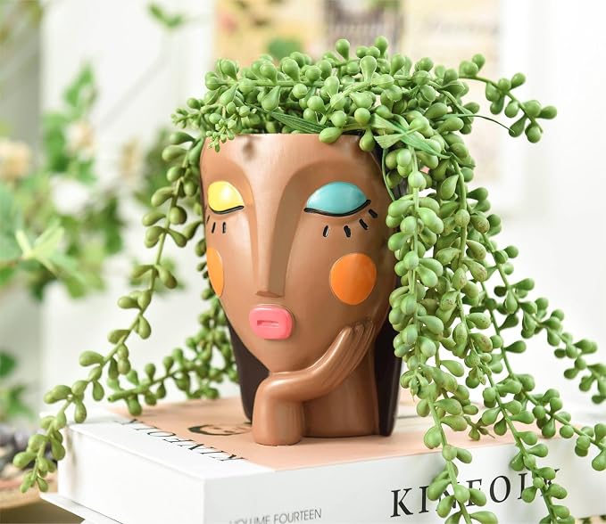 Face Planter Pots for Indoor Plants, Resin Head Planter Succulent Planter - Image 2