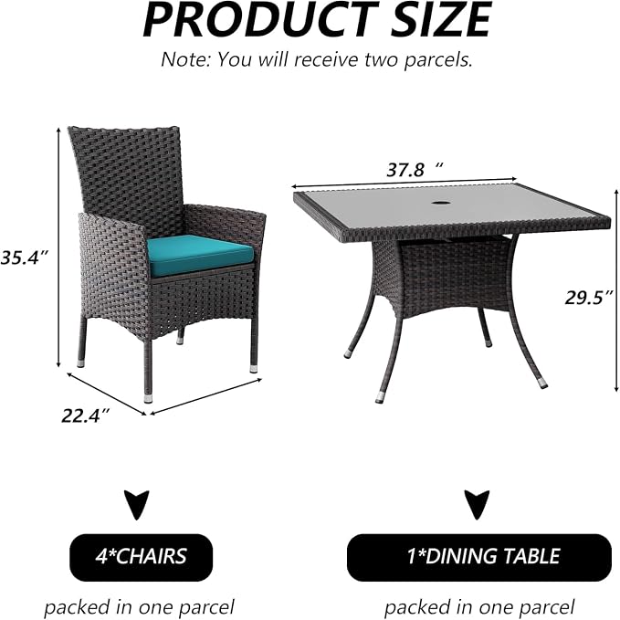 Kullavik 5-Piece Outdoor Dining Set Patio Rattan Furniture Set, Patio Dining - Image 5