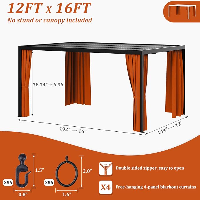 Gazebo Universal Replacement Privacy Curtain, 4-Panels Sidewall Curtains - Image 2