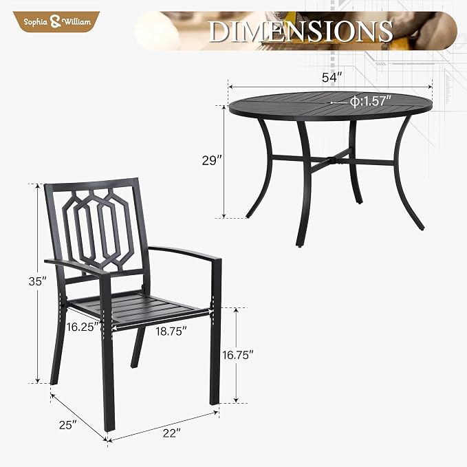 Sophia & William Round Patio Table and Chairs Set, Outdoor Dining Set - Image 7