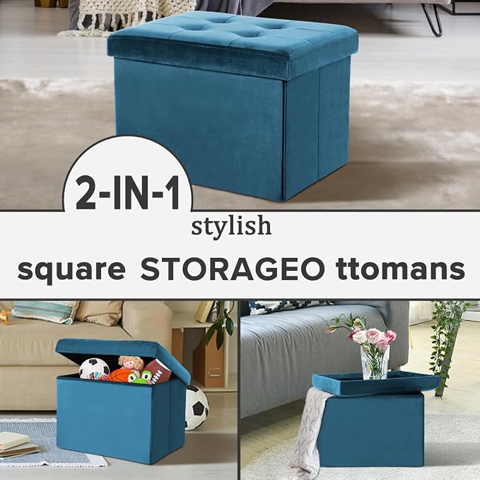 LINMAGCO Storage Ottoman Folding Foot Stool Velvet Foot Rest - Image 7