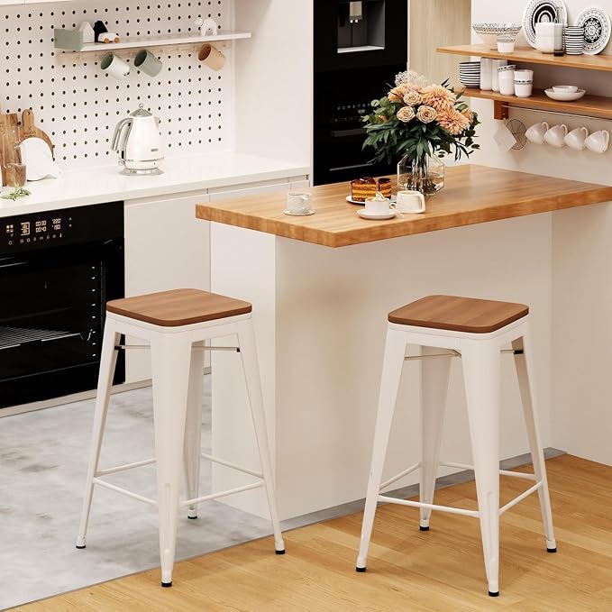 Andeworld Bar Stools Set of 2 Stackable Metal Bar Stools Industrial Bar Height by Andeworld